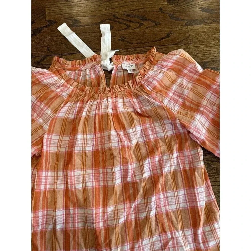 NWT J. Crew Smocked-neck Women's top in Spring plaid Color Size XS 2771